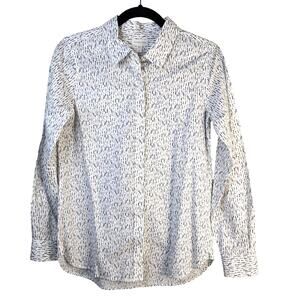 Garnet Hill Shirt Women's 0 Essential Organic Cotton Gray White Minimalist Prep